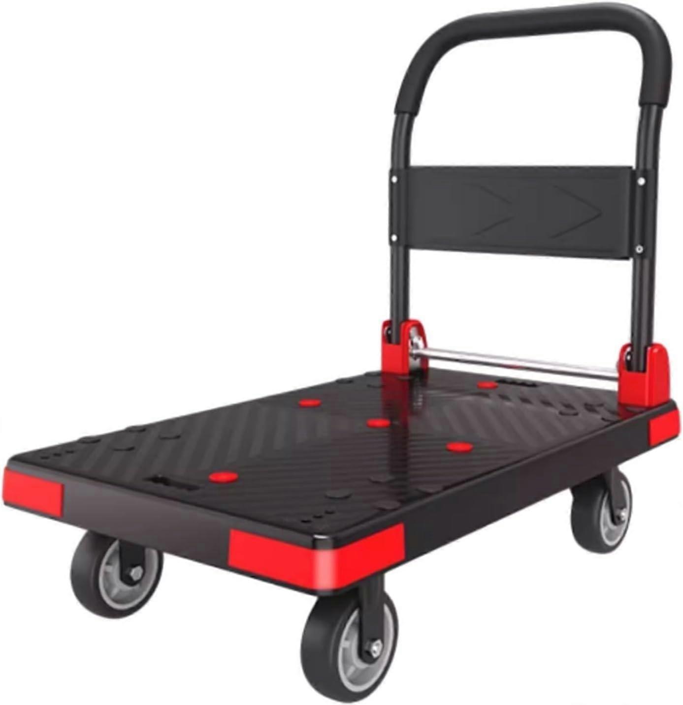 Hand Truck Foldable Push Cart, HeavyDuty Platform Dolly, Folding Flatbed With Swivel Wheels, Office Move Trolley, Black