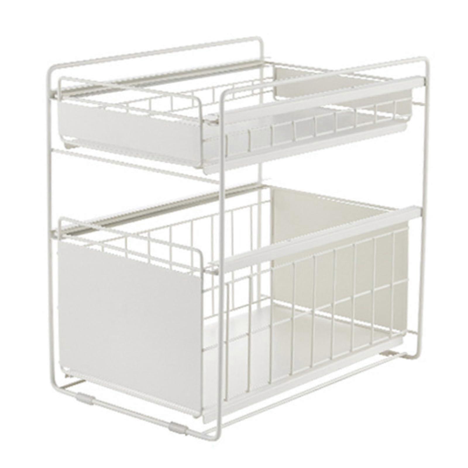 Under Sink Storage With Sliding Basket Drawers, White 22cm x 40cm, Durable Kitchen Organiser, Smooth Sliding