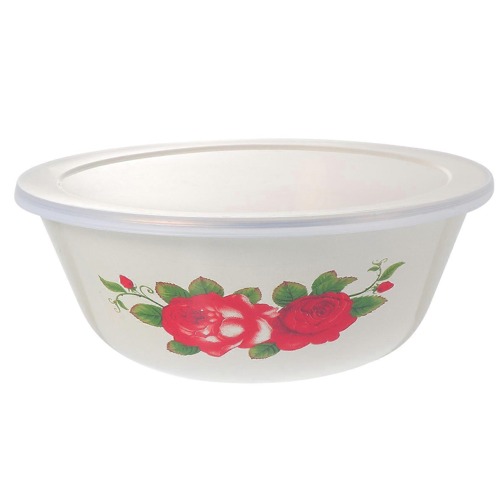 1pc Vintage Iron Enamel Basin Retro Enamel Bowl Tureen Pot with Lid (Beige)