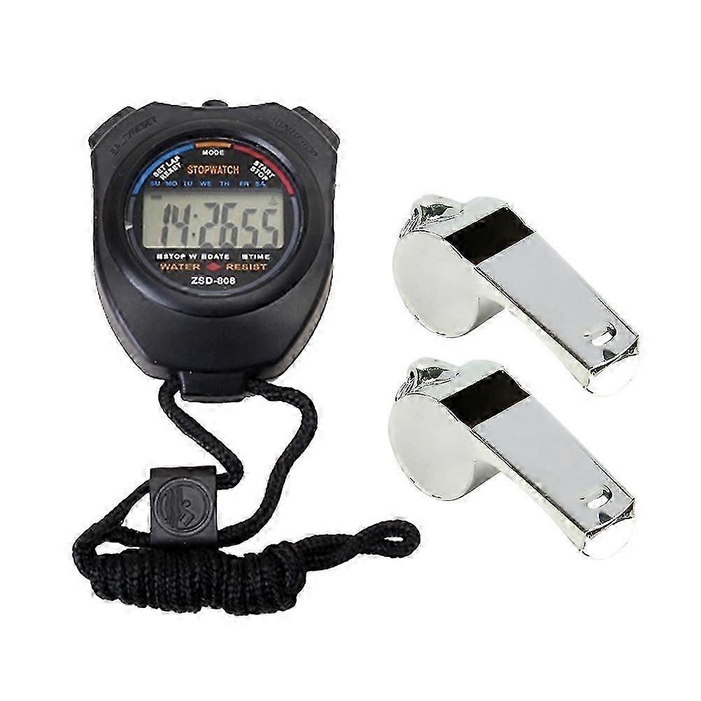 Professional Stopwatch and Whistles Double Channel Stopwatch Multi-functional Electronic Timer Handheld Sports Stopwatch with Whistles for Running Rac