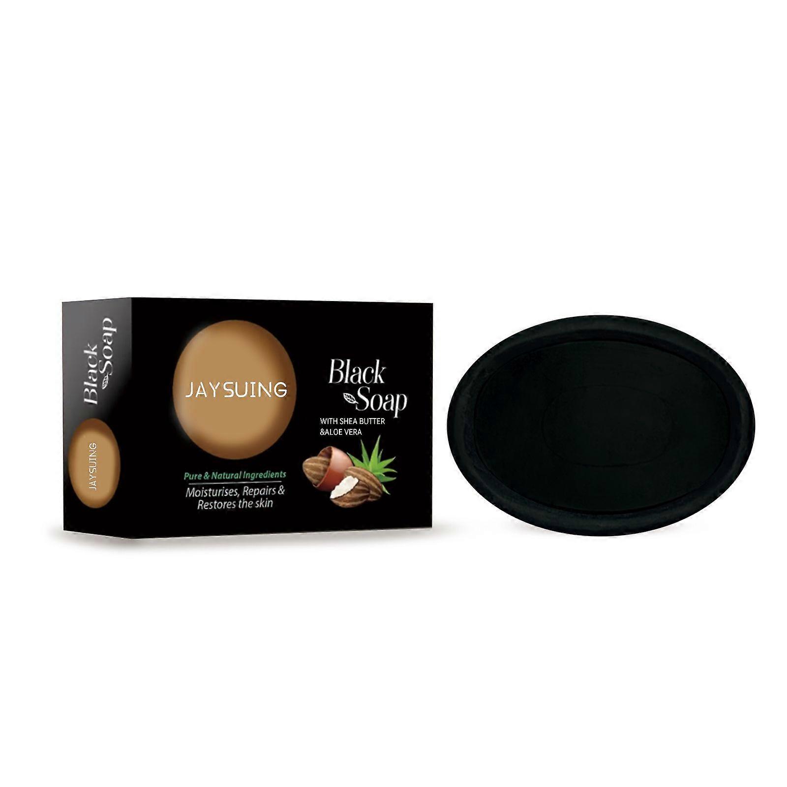 Jaysuing Shea Butter Black Soap, Repair Acne Pimple Acne Clear Pores Moisturize Smooth Skin Soap