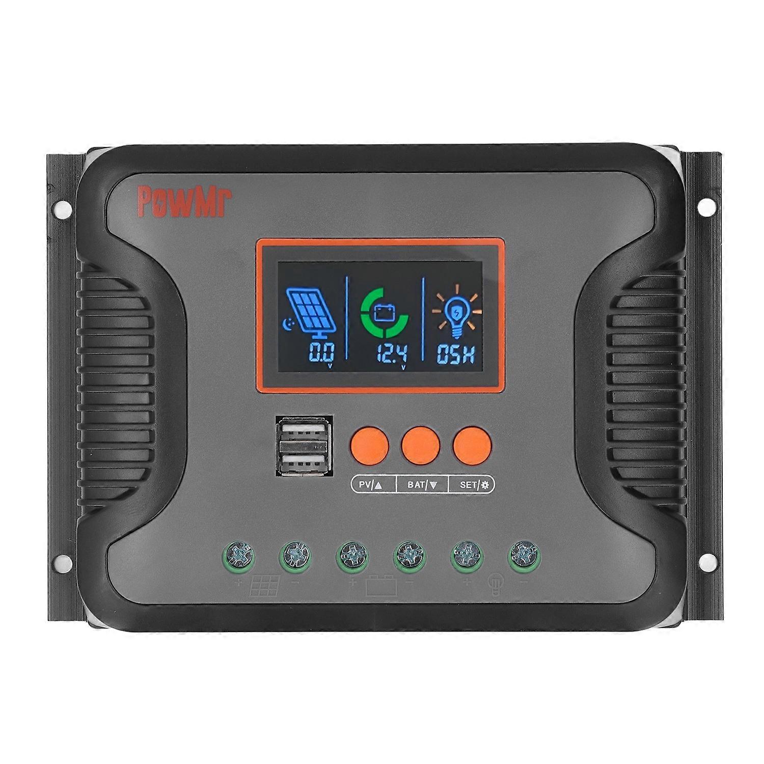 PowMr PWM Solar Charge Controller 60A 12V 24V 36V 48V 2 USB Port Adjustable LCD Display AGM Gel Floo