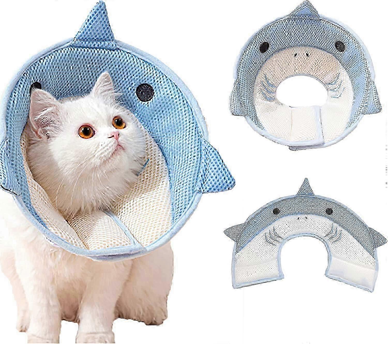Cat Cone Collar Mjuk, justerbar återhämtningskrage för katter, andningsbar hajkattkon, för att förhindra att katter slickar sig efter operationen