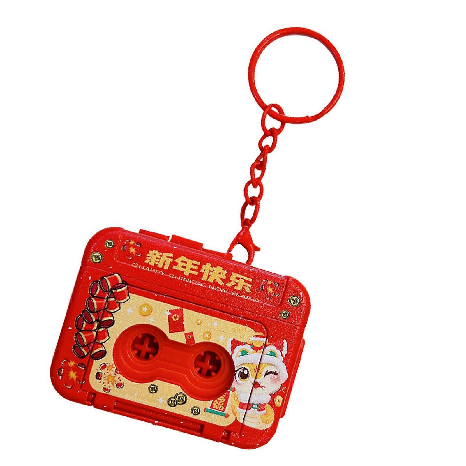 New Year Voice Recorder Ornament Funny Music Box Pendant Keychain Button Battery Recorder Key Chain Toy for Kids Multicolor