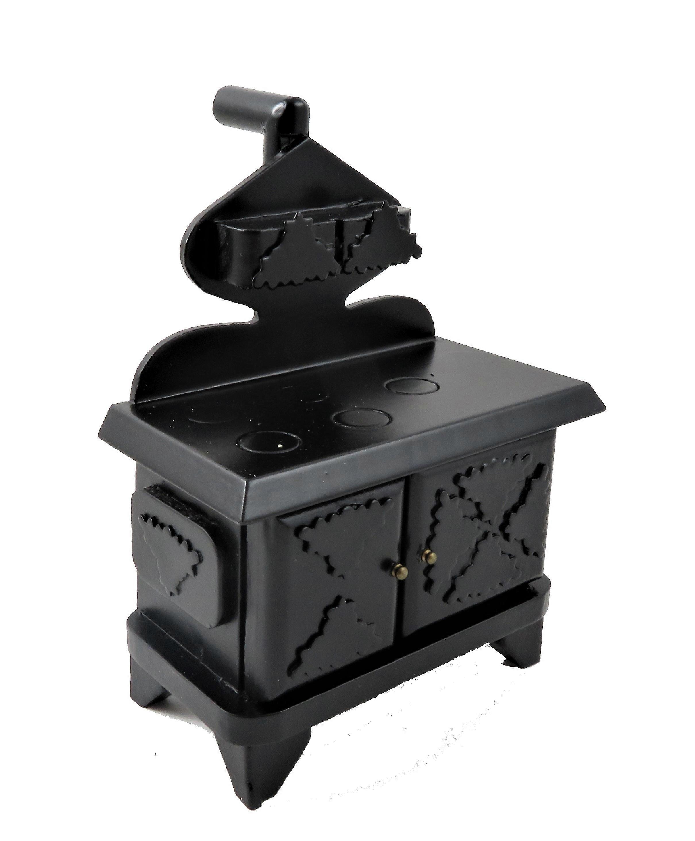 بيت الدمى الأسود الفيكتوري طباخ موقد مع مواقد 1:12 أثاث المطبخ