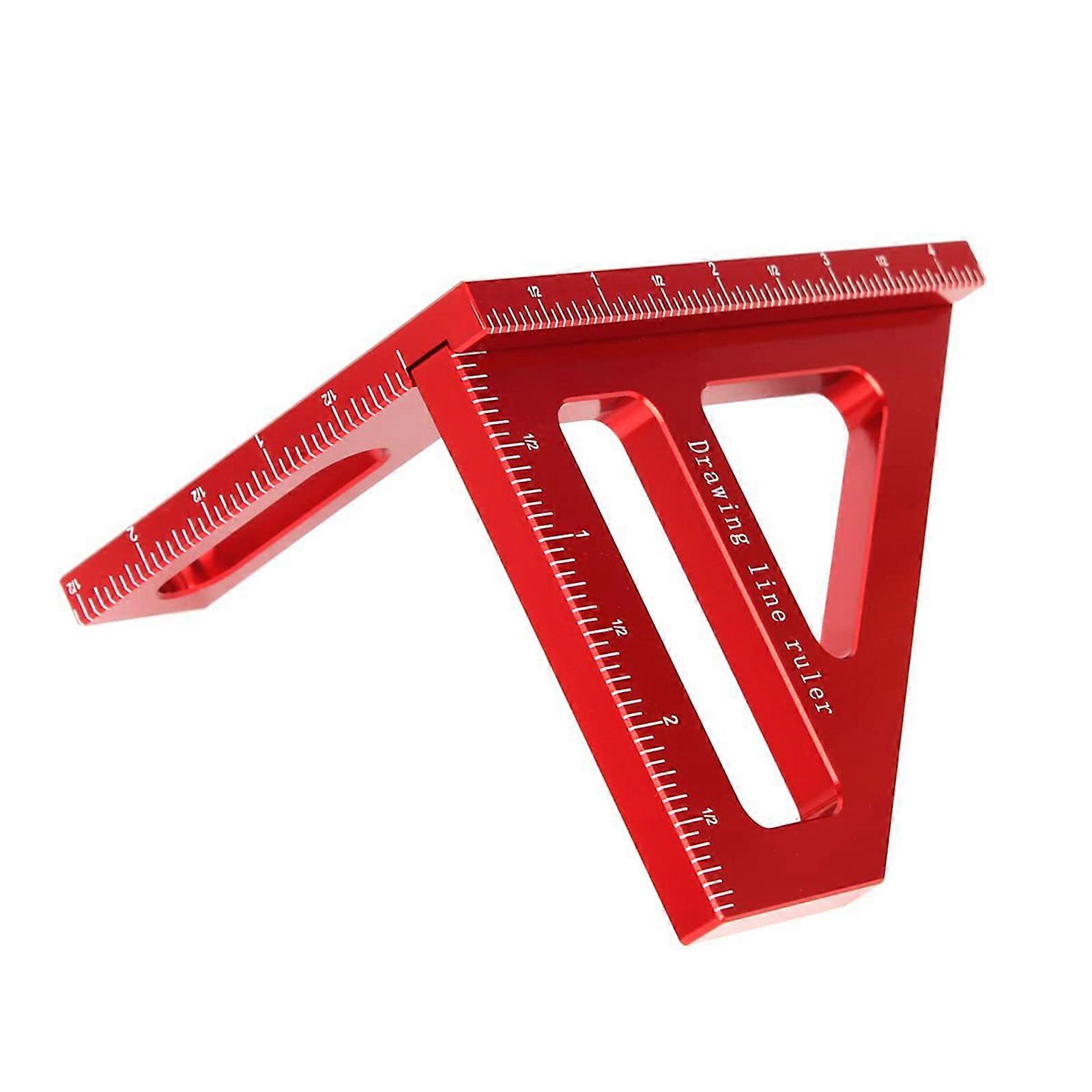 Handy Measuring Tool Multipurpose Aluminum Alloy Square Ruler with Clear Scale 45/90 Degree Durable for Woodworkers  Red