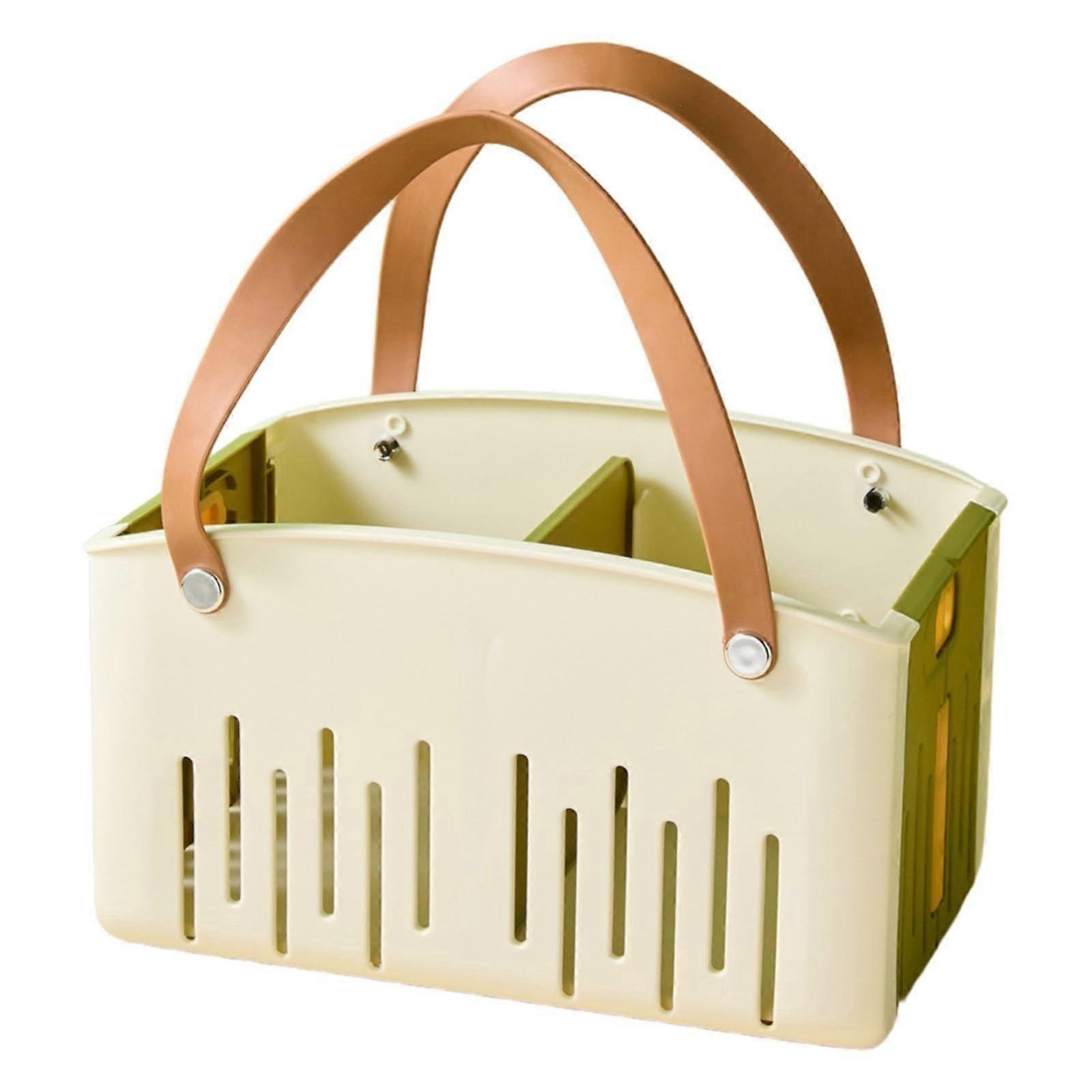 Portable Shower Caddy with Handles and Removable Divider, Plastic Basket Tote for Bathroom or Dorm, Green