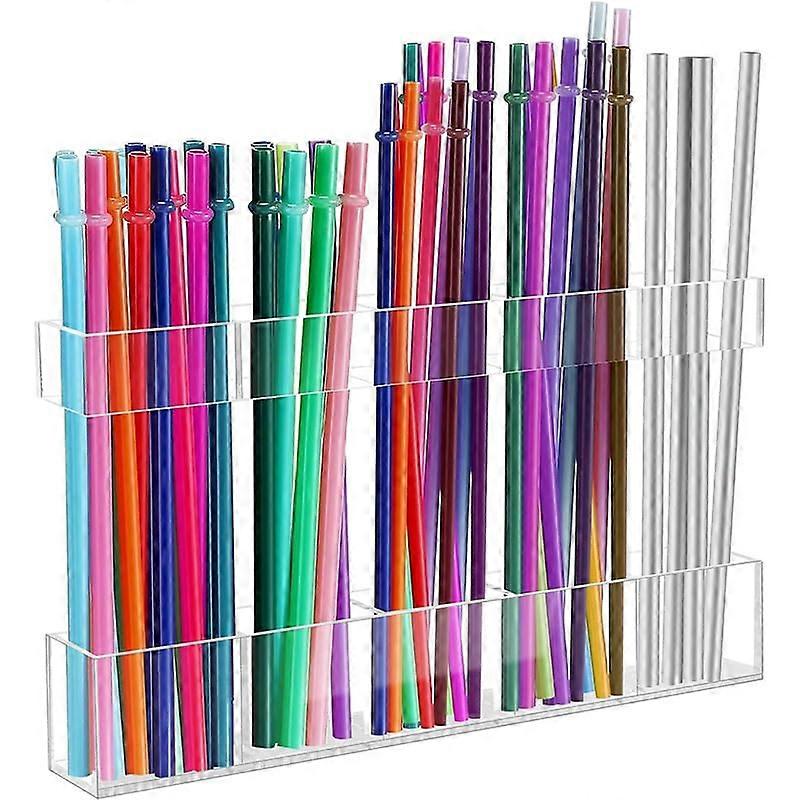 Acrylic Straw Holder with Adjustable Height, Tableware Organizer Box, Wall Mounted Kitchen Storage