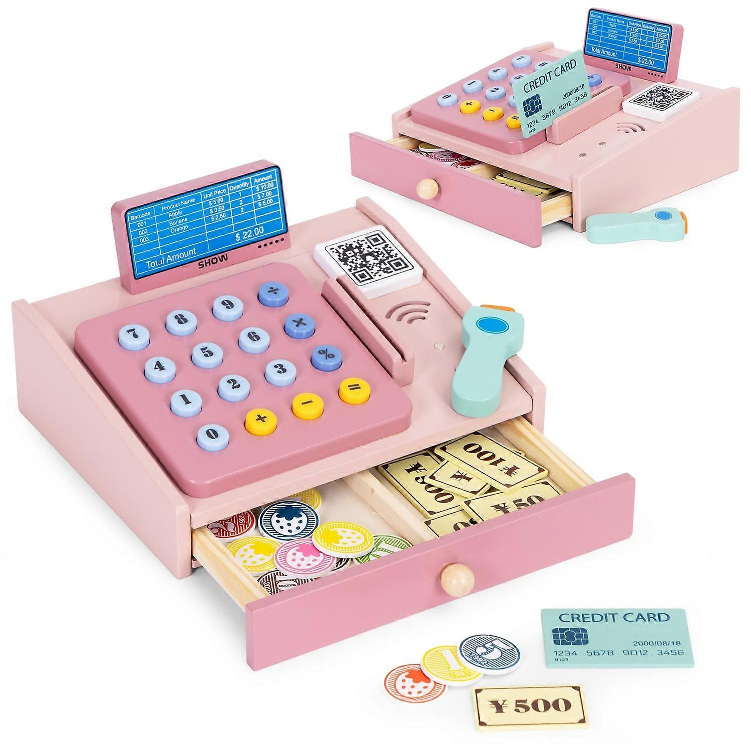 Wooden cash register with scanner and card reader