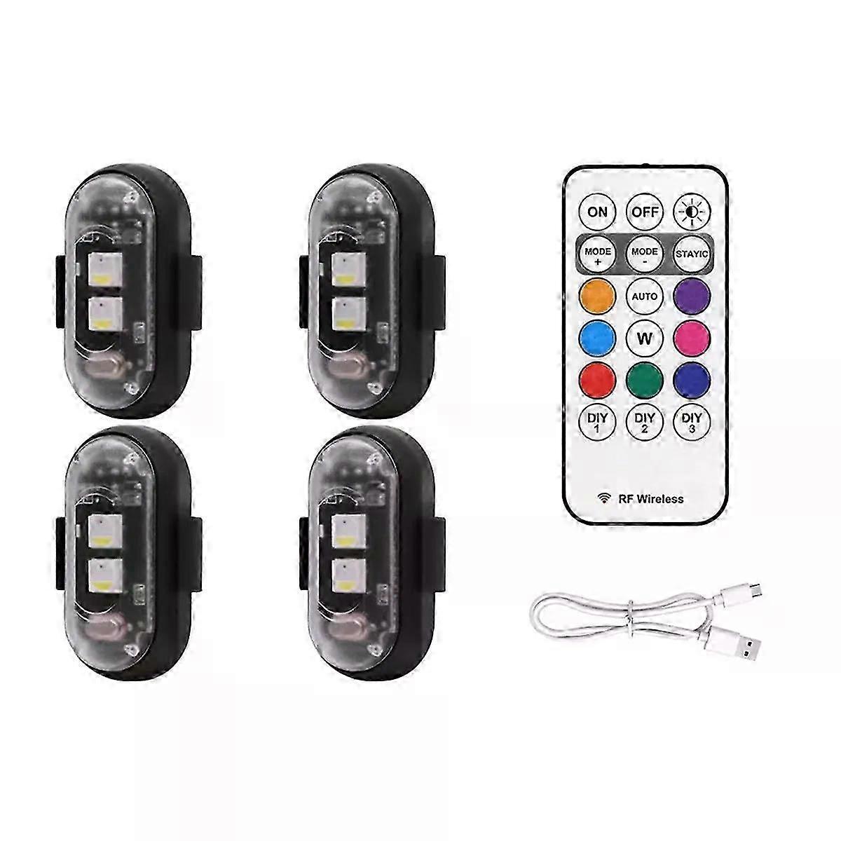 4pcs Wireless Led Strobe Lights With Remote Control 8 Colors Usb Charing Waterproof Emergency Warning Lights