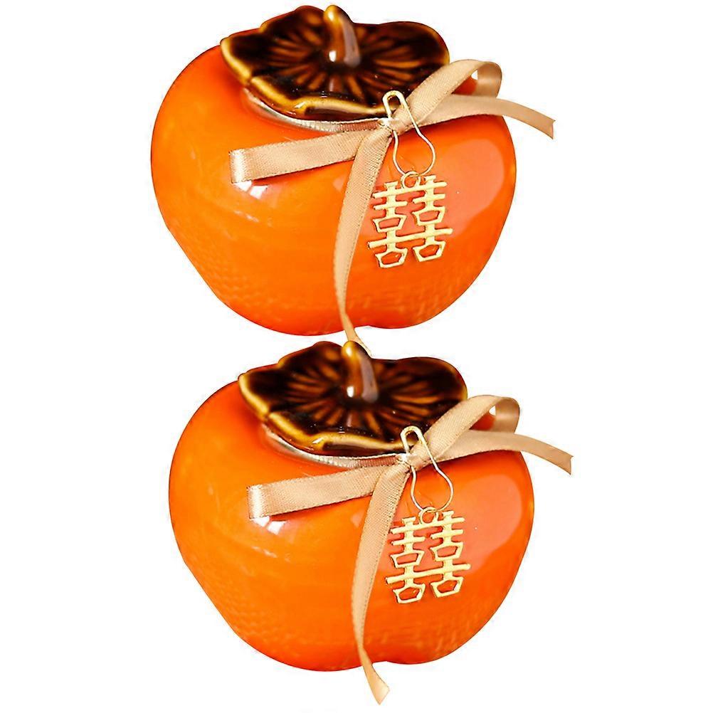 Ceramic Tea Jar Persimmon Shape for Storage Use 8Pcs Orange Candy Container