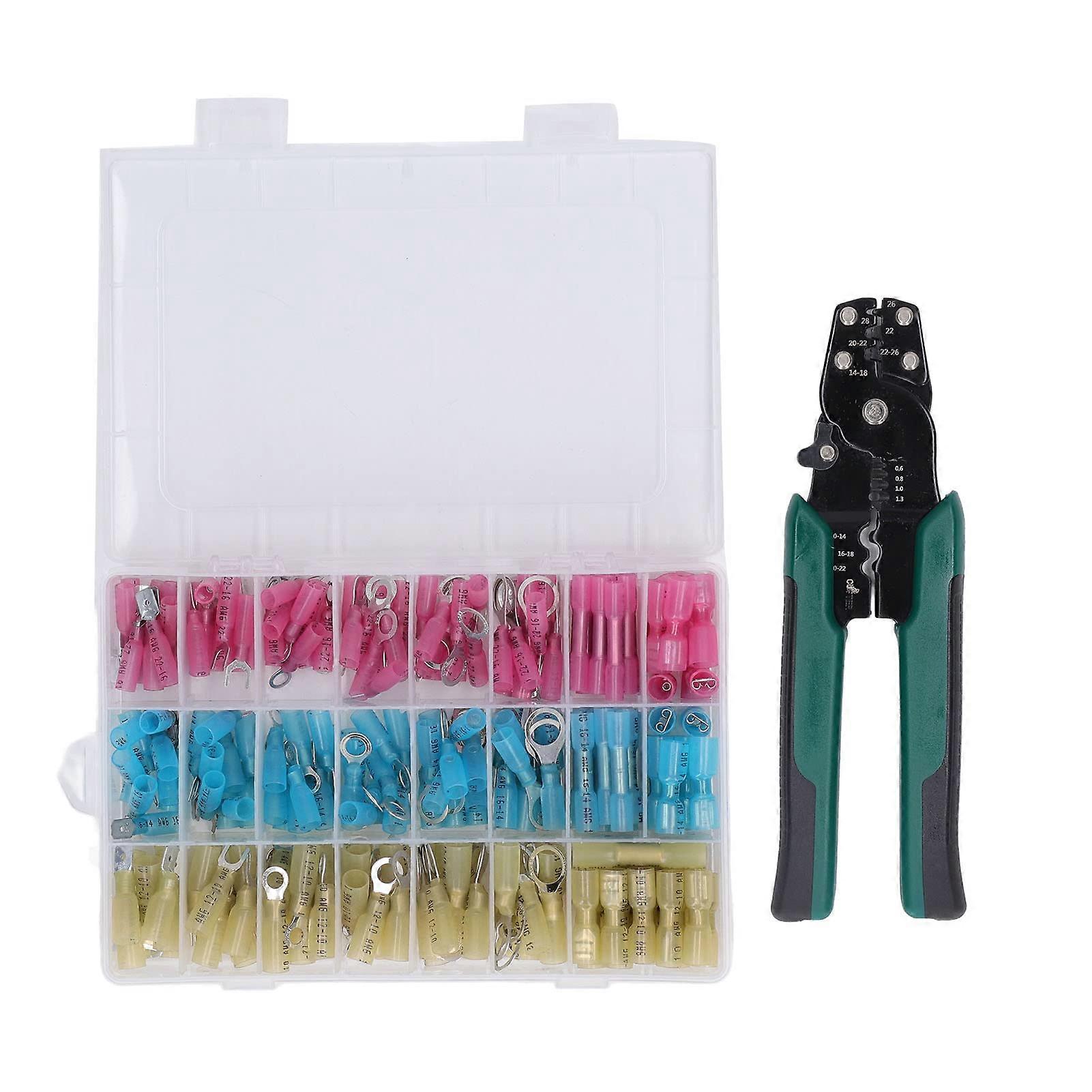 Ferrule Crimping Tool Kit with SelfAdjusting Ratchet Wire Crimper for AWG 22–10, Waterproof Heat Shrink Connectors