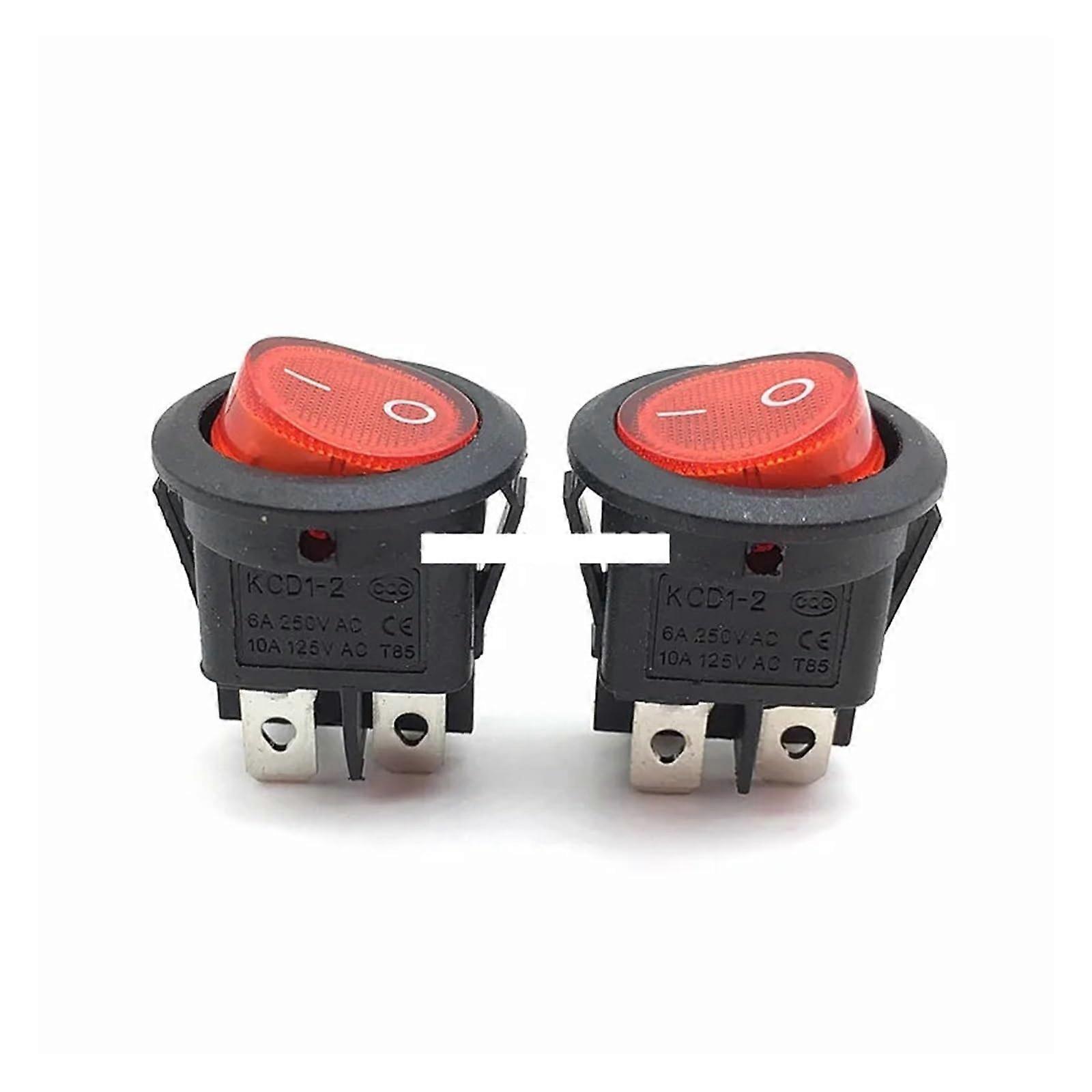 KCD1 224N Round Rocker Switch 5pcs Set with Red Light 4 Pin 6A 250V 10A 125VAC SPST ON OFF Snap-in 2 Position