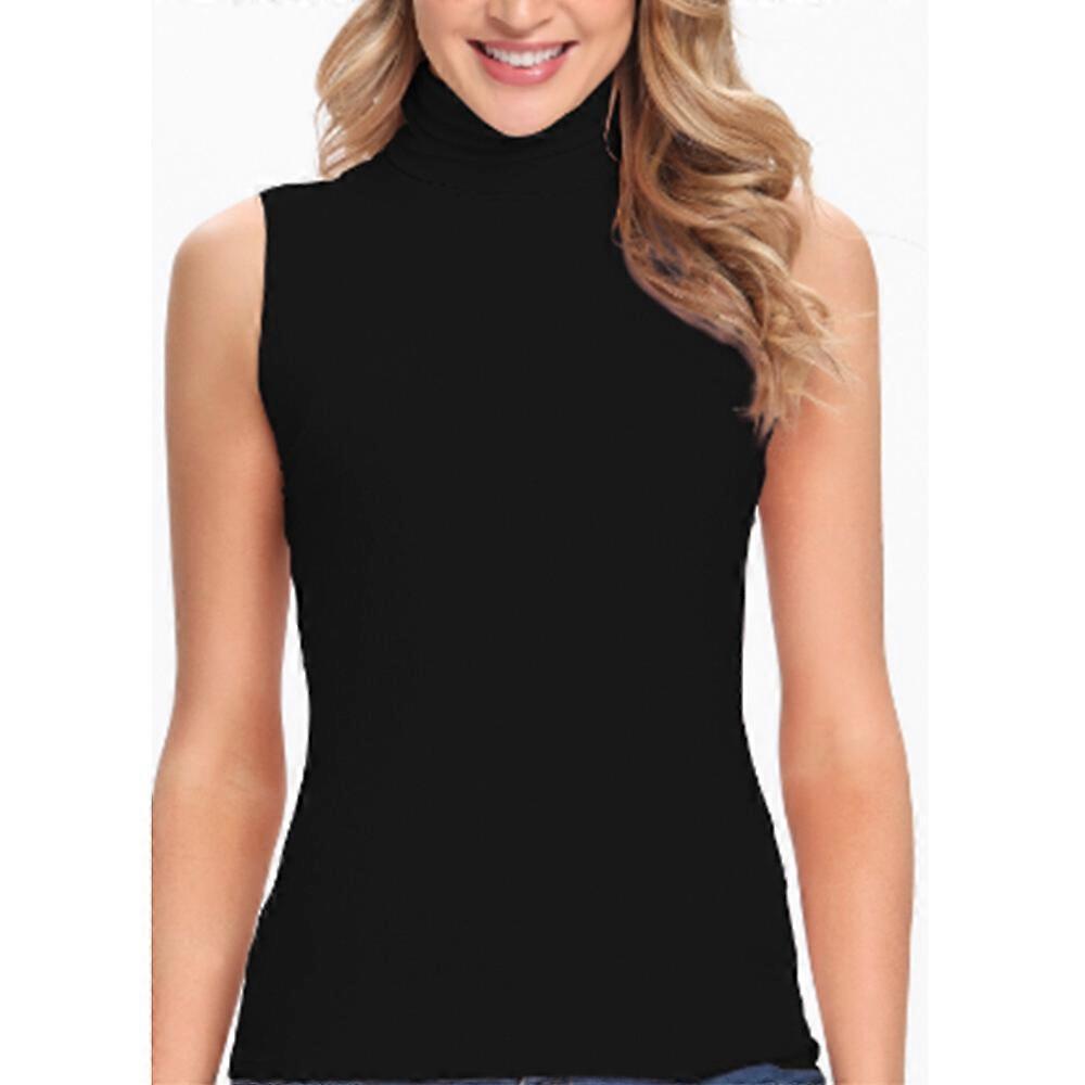 Women Basic Turtle Neck Sleeveless Top Fitted T-Shirt Solid Soft Stretch Knit US