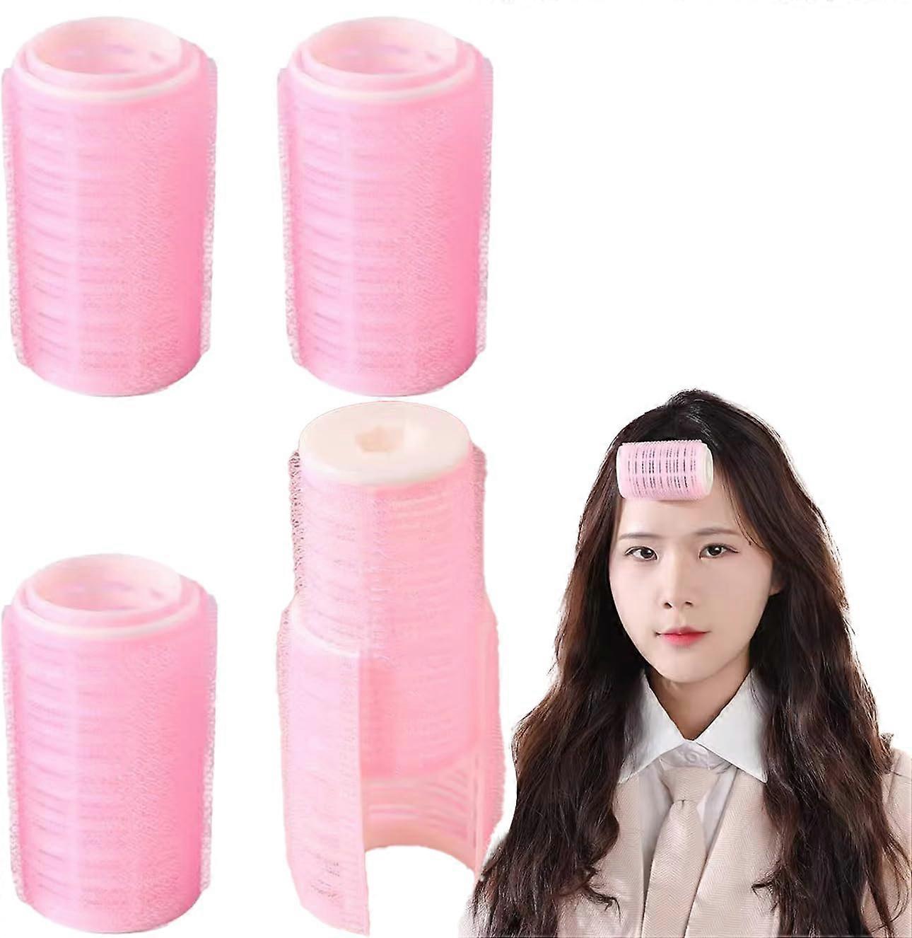 4 Pcs SelfAdhesive Hair Rollers for Volume, No Heat Curling for Bangs and Waves, Pink