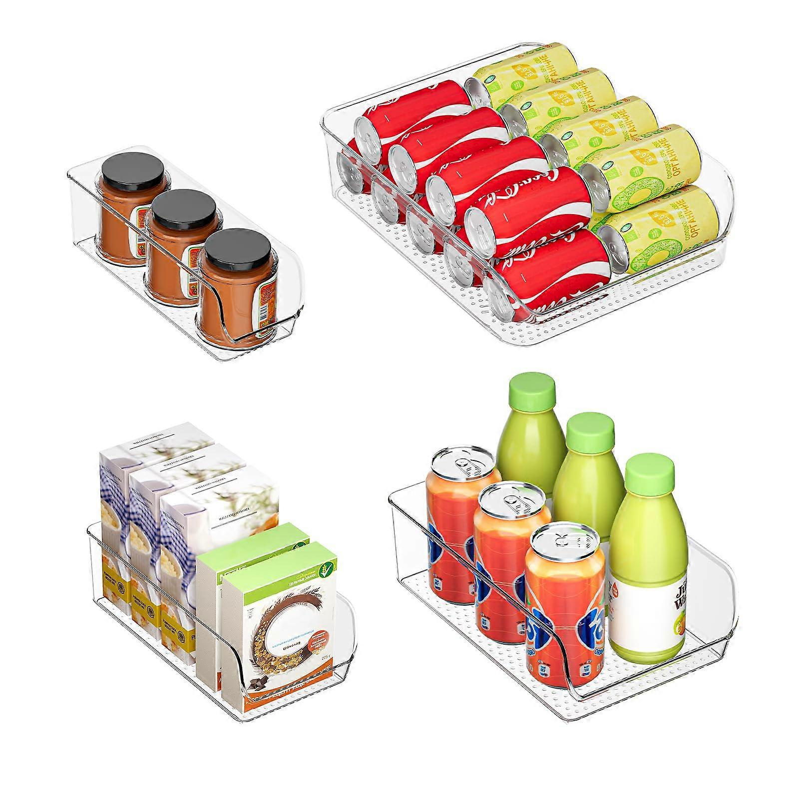 Set of 4 Fridge Storage Bins, Clear Pantry Organizers, BPA Stackable Kitchen Storage Containers