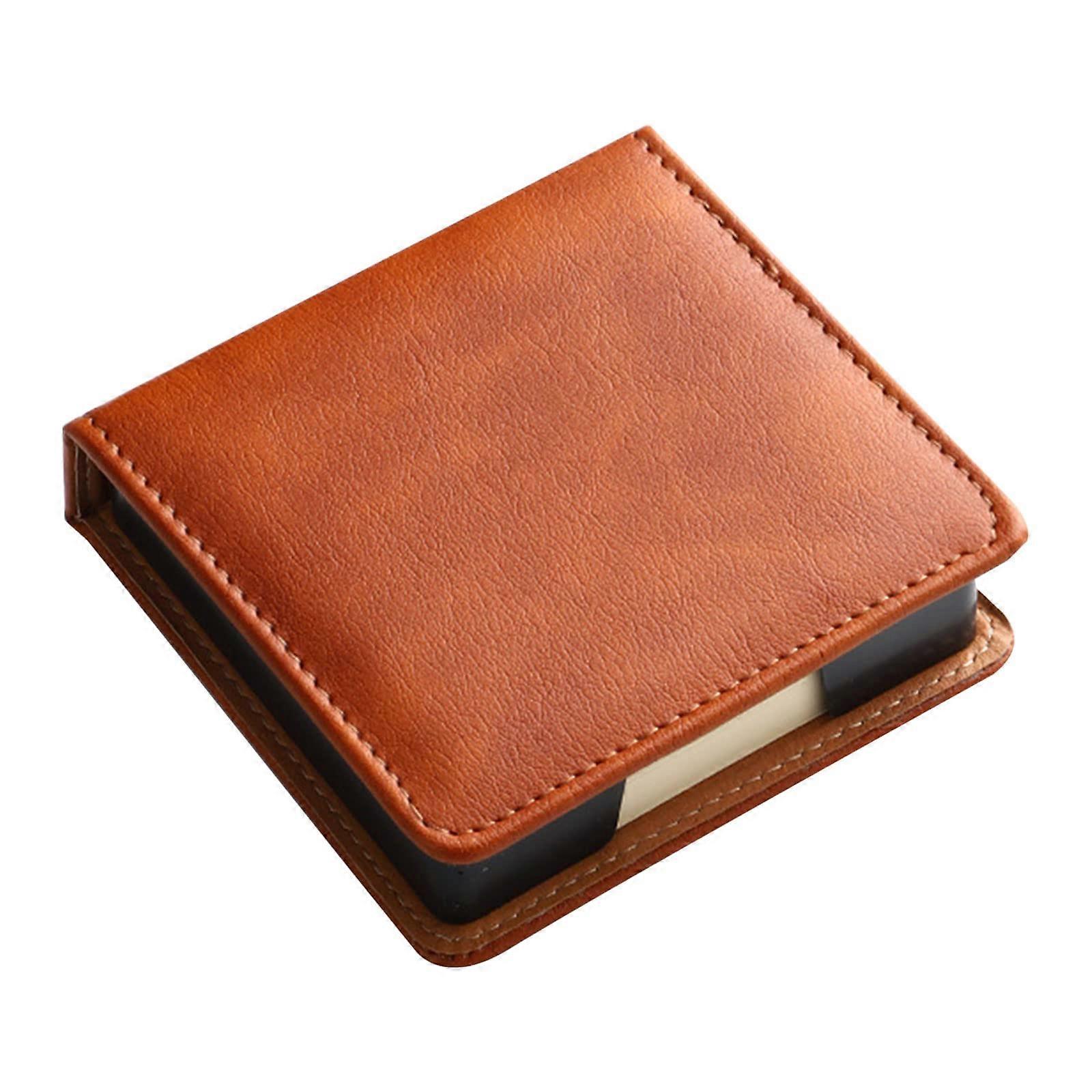 Leather Desk Organizer with Dustproof Lid for Sticky Notes, Memo Pads and Business Card Storage