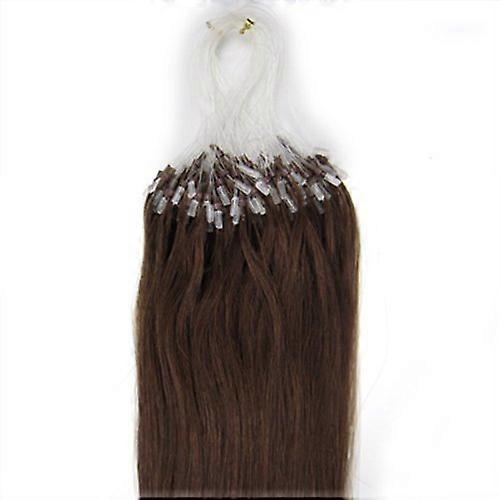 26 Inch Micro Ring Loop Human Hair Extensions 100 Strands Medium Brown Silky Straight Reusable