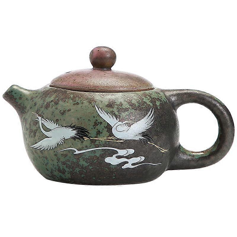 Ceramic Tea Kettle with Elegant Crane Pattern, 7.4oz Traditional Kung Fu Teapot Gift