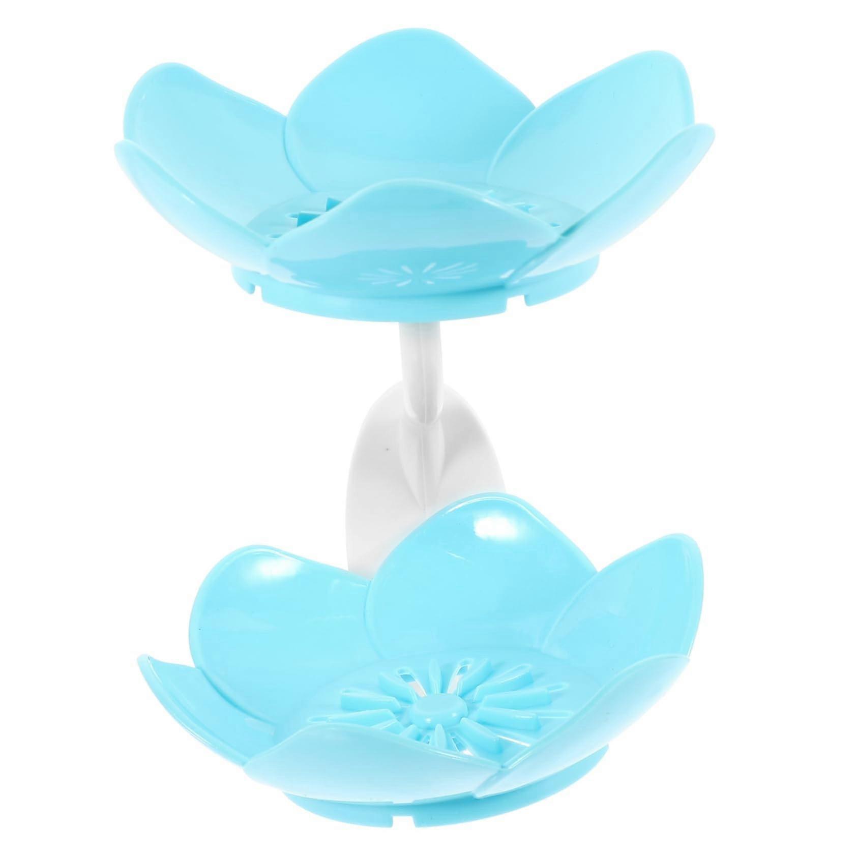 Double Layer Wall Mounted Soap Dish with Drain, Lotus Shape Bathroom Soap Holder, Mint Blue