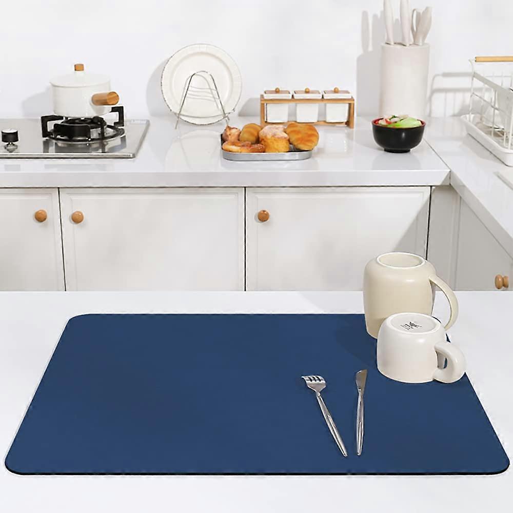 Dish Drying Mat Super Absorbent Quick Drying Non Slip Kitchen Counter Pad 40x50cm Navy Blue