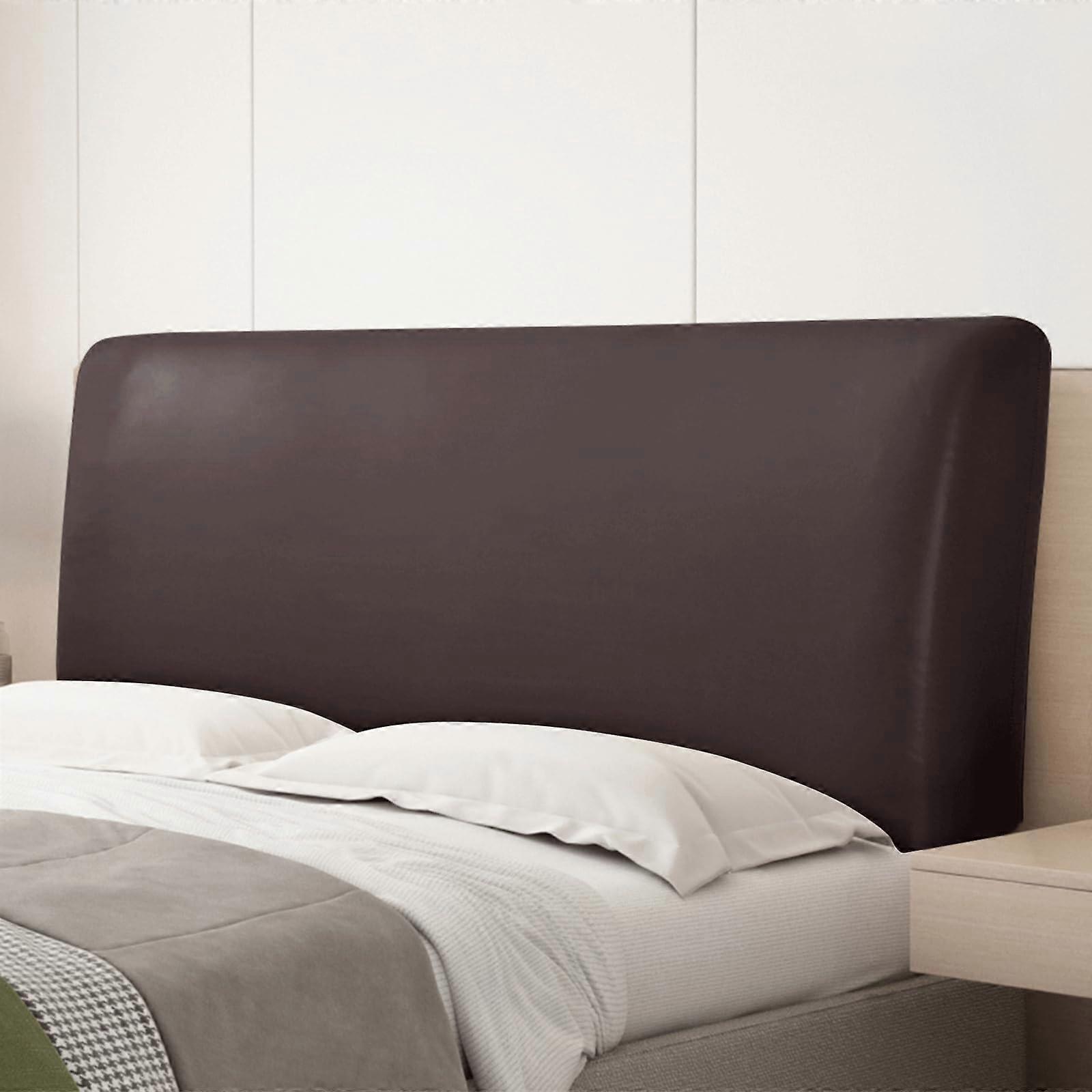 PU Leather Waterproof Headboard Cover Coffee, Elastic Fit Dustproof Protector 5966 Inch