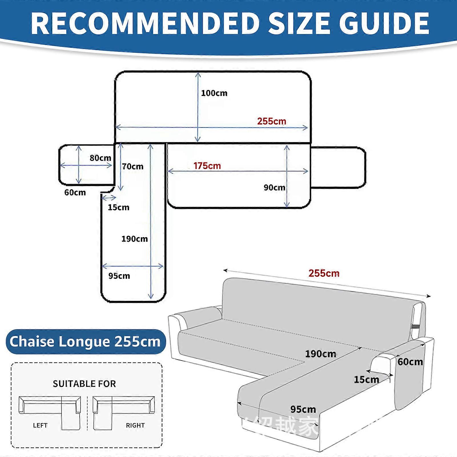 Light blue; 3-seater corner sofa | Width 255 cm; Three-seater corner sofa cover, waterproof corner sofa protector, corner sofa cover