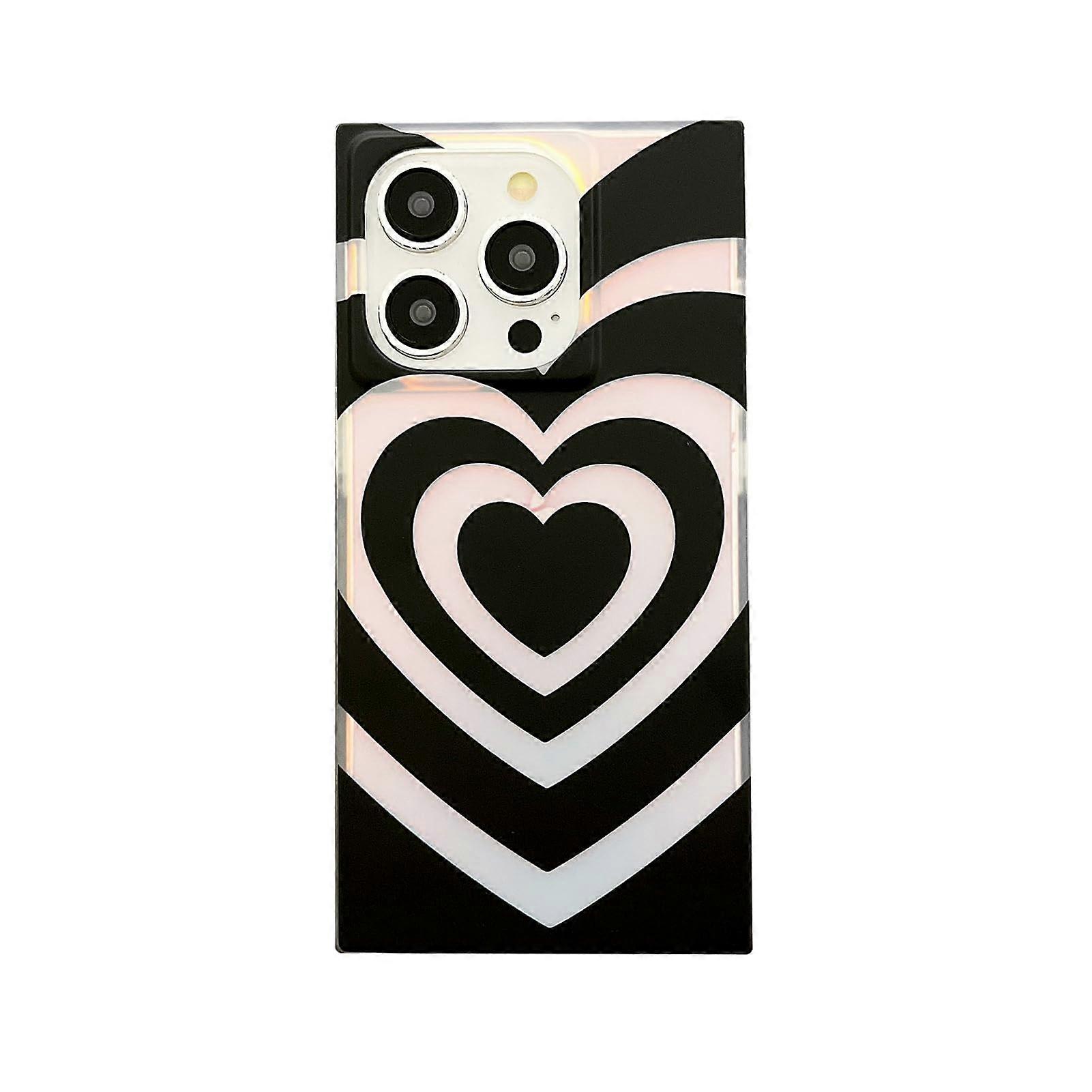 Black Heart Silicone Cover with Laser Edge, Slim Shockproof Protective Case for iPhone 16 Pro Max