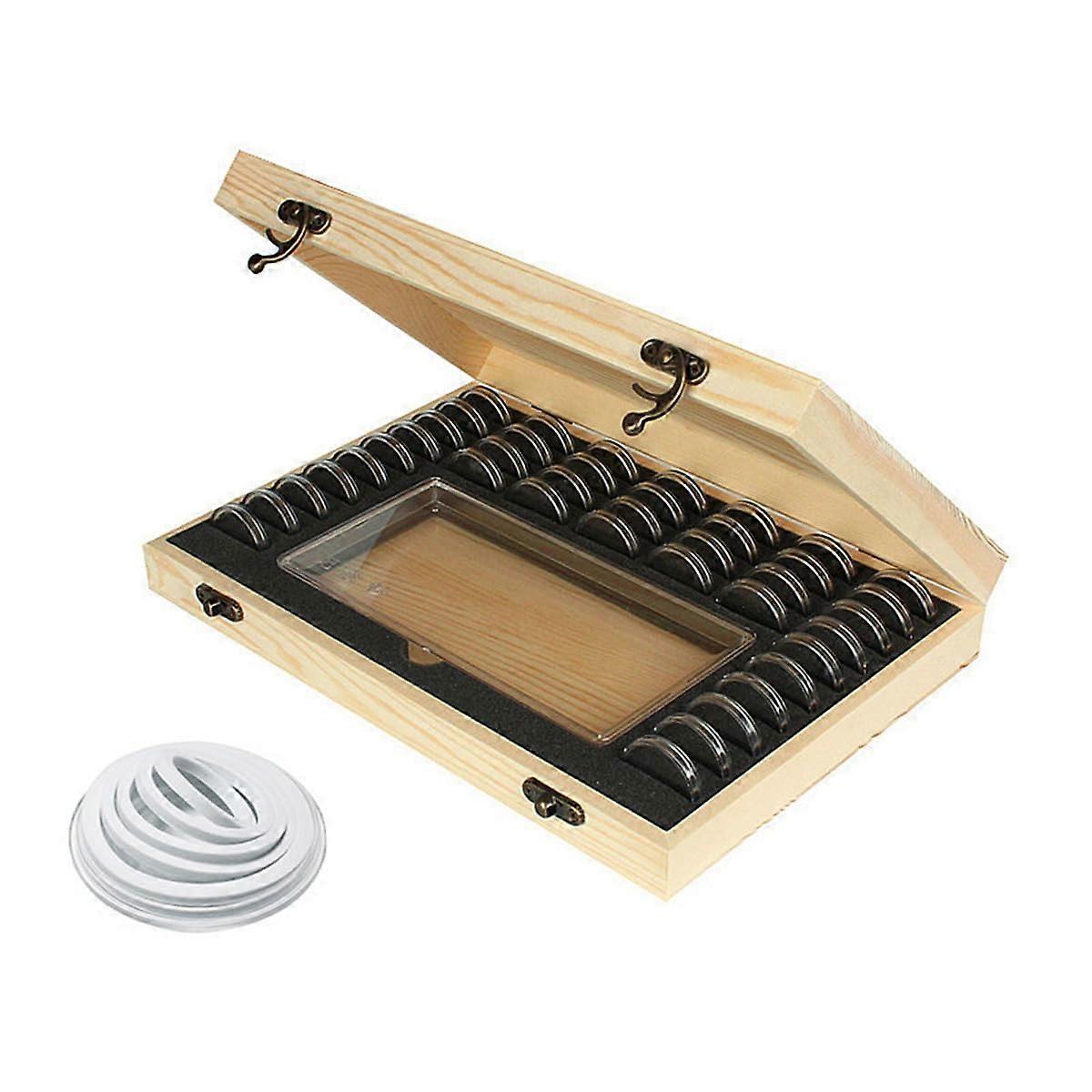 Wooden Coin Display Box with Banknote Storage, 40 Holder Compact Storage Case