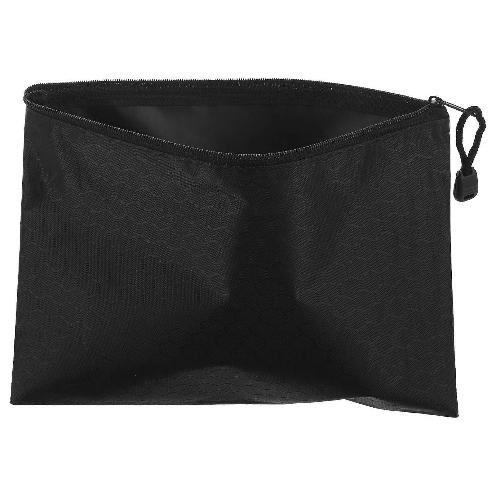 Oxford Cloth File Pouch Storage Office Use Black Rectangular 1Pcs