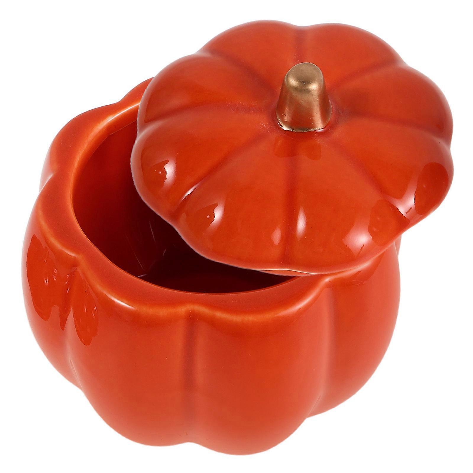 Orange Ceramic Pumpkin Bowl with Lid for Soup and Candy Serving