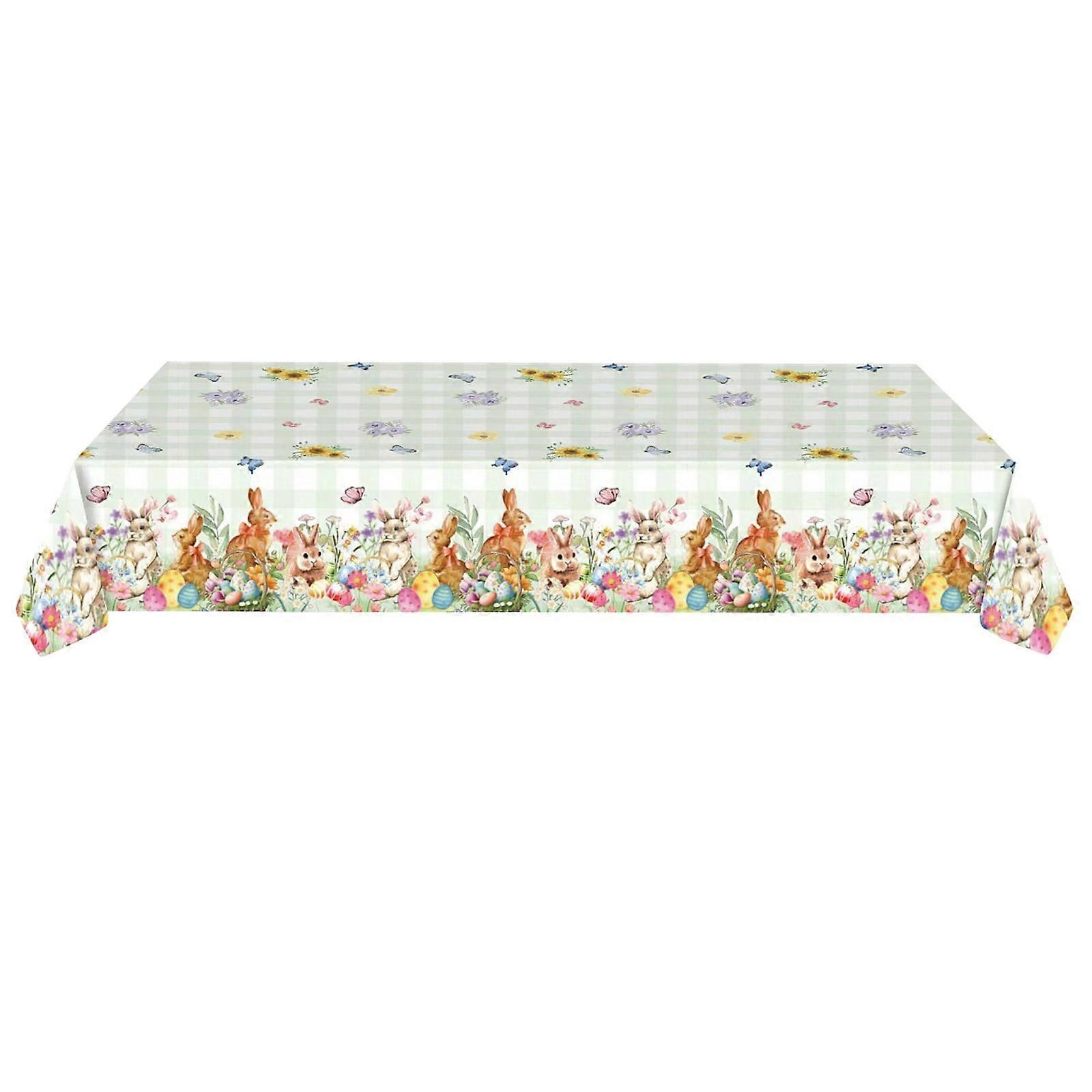 Rectangle Easter Tablecloth 54 x 108 Inch - Easter Egg and Rabbit Decor for Spring Party