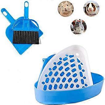 Bunny Litter Box, Guinea Pig Litter Tray Ferret Potty Training Corner Litter Pan Cage Cleaner Litter Scooper for Chinchillas Drawf Rabbits Blue -