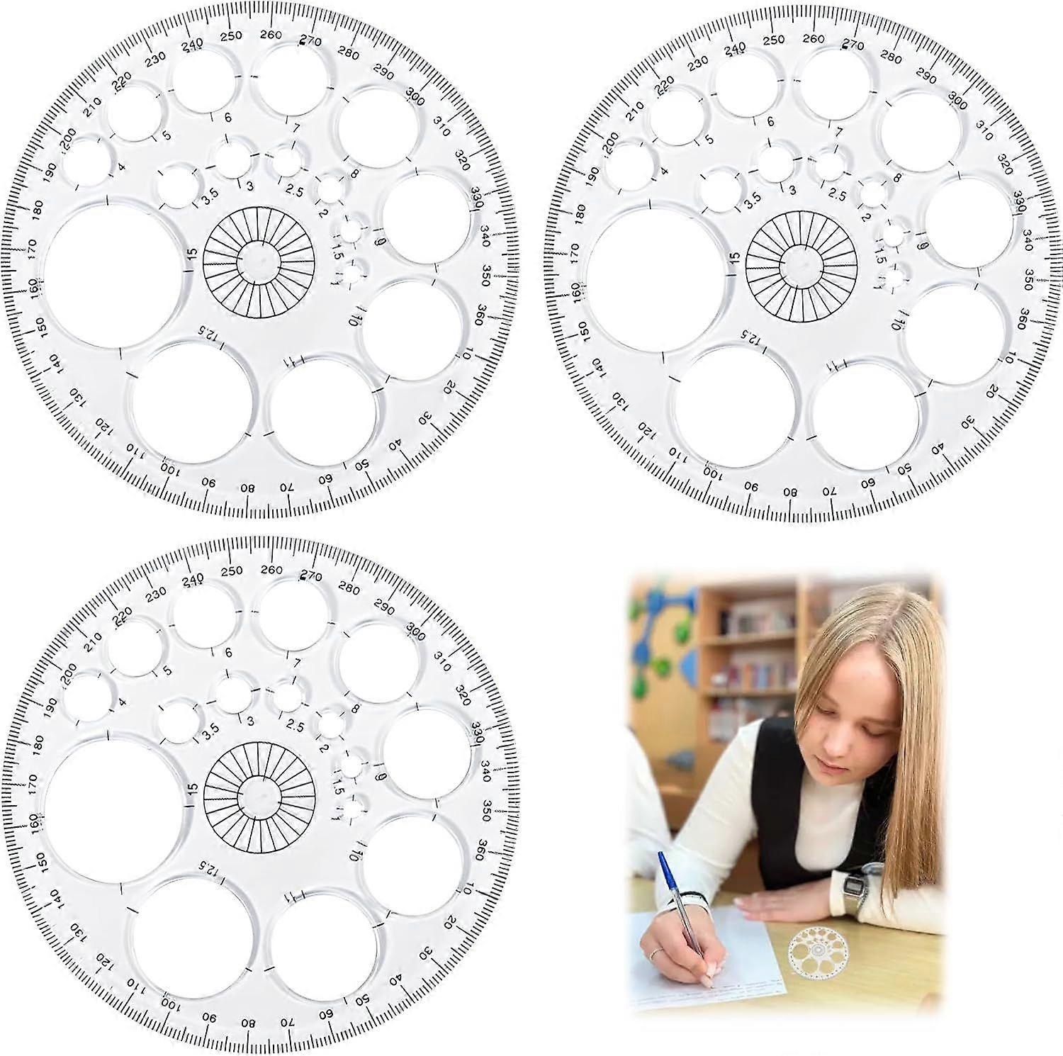 Pcs Circular Stencil, Geometric Template Drawing Ruler Round Geometric Template Round Plastic Stencil for Drawing 360 Protractor Plotter