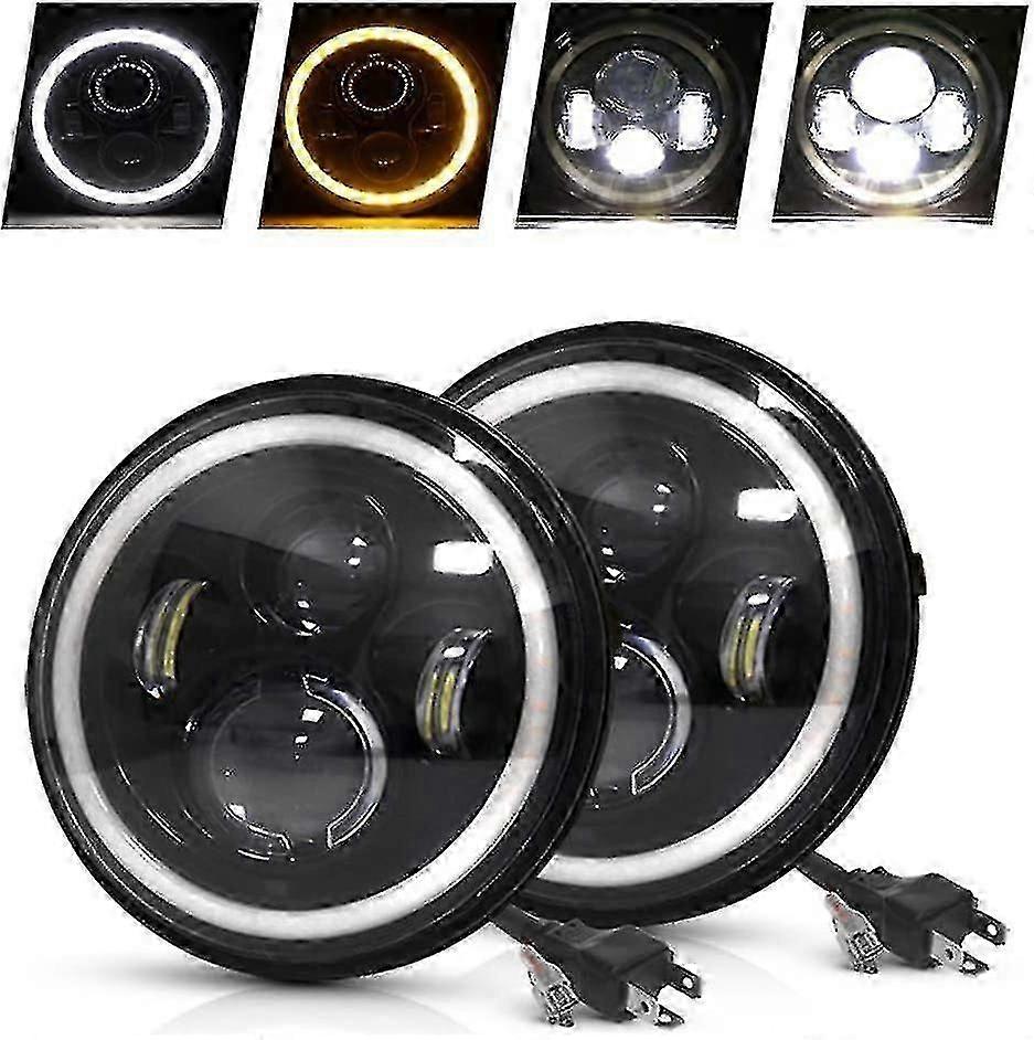 Lot de 2 phares ronds à LED de 7 pouces homologués E Mark avec feux de jour à halo et clignotants ambre pour moto, Jeep, Land Rover.