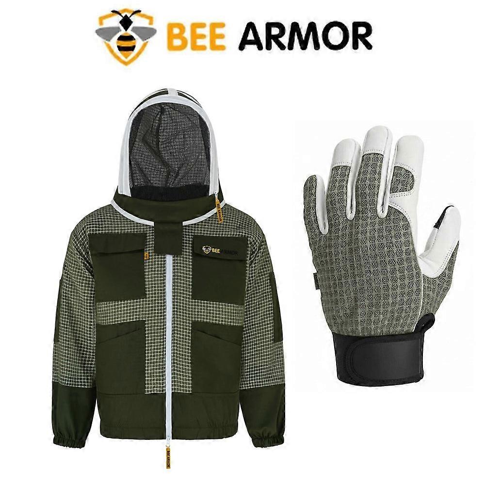 Bee Keeping 3-layer Jacket  In Green Color  With  Free Gloves (bee Armor)