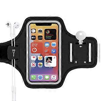 Sportowa opaska na ramię Dww z kieszenią na zamek błyskawiczny na kluczyki do samochodu, AirPods (czarna), iPhone 14/14 Pro Max/13/13 Pro/12 Pro Max/11 Pro/XR/XS, opaska do biegania 6,8"