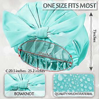 4 wiederverwendbare, wasserdichte Duschhauben für Damen, elastischer Saum mit Schleife, seidig-matte Satin-Badehauben für langes und kurzes Haar
