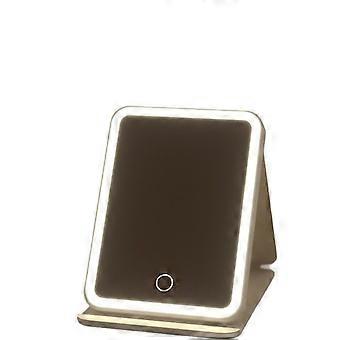 Portable LED Makeup Mirror, 360 Rotating Touch Screen with 3-Color Dimmable Light, Rechargeable Folding Vanity for Travel & Dorm