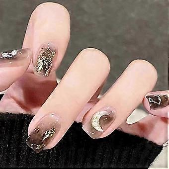 24 Pcs Chocolate Press On Nails Set, Reusable Fake Nails for Women, Multiple Sizes
