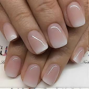 Press On Naglar med French Tip - Korta Fyrkantiga Rosa Vit Gradient Lösnaglar med Design - Glansiga Akryl Konstnaglar - Heltäckande Självhäftande Naglar - 2