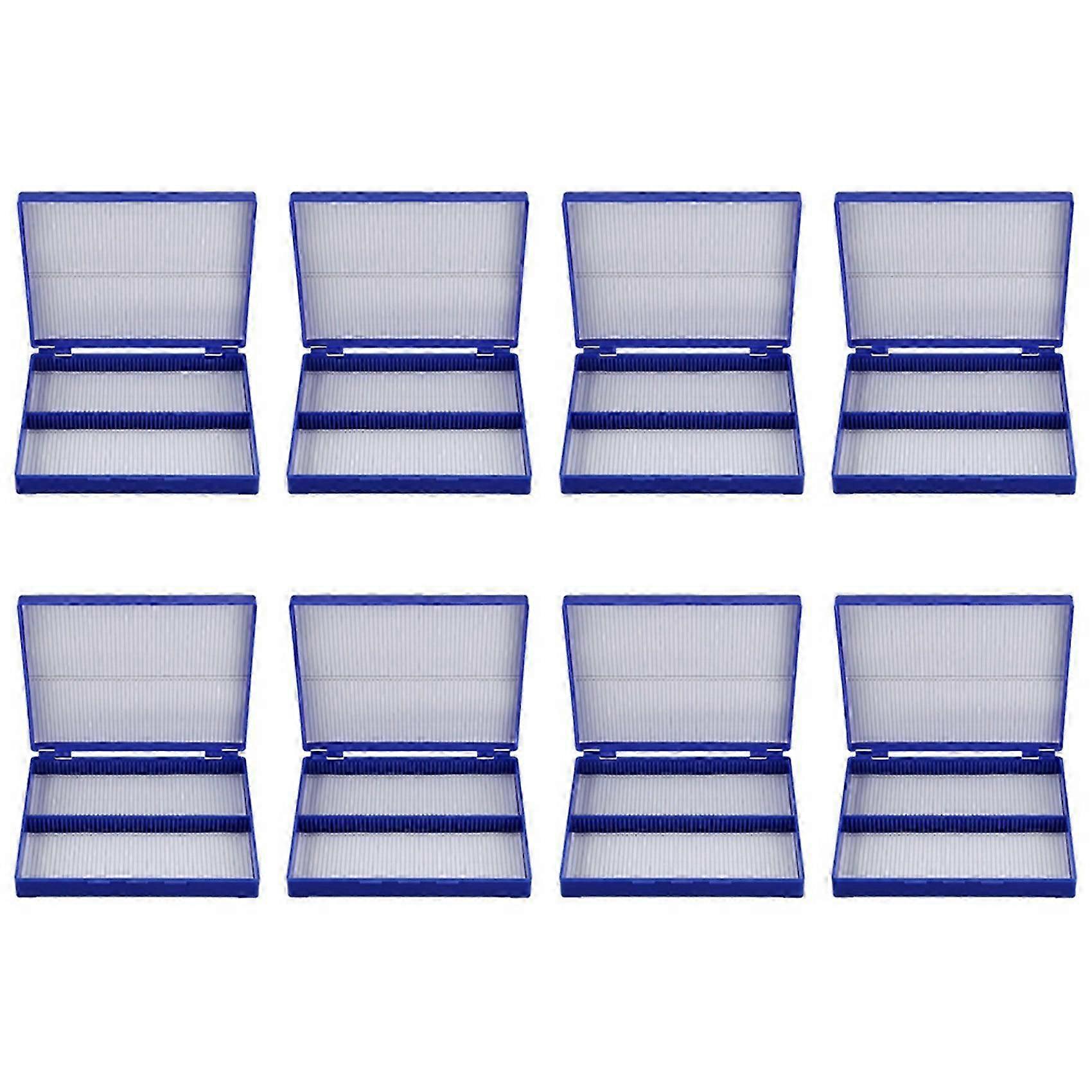 8X Royal Blue Plastic Rectangle Hold 100 Microslide Slide Microscope Box
