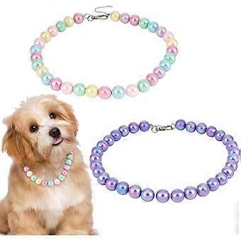 2pcs Pet Rainbow Beaded Collar Purple Dog Necklace Adjustable Dog and Cat Necklace Sparkling Colorful Pet Necklace Jewelry Handmade Fancy Dogs Collar