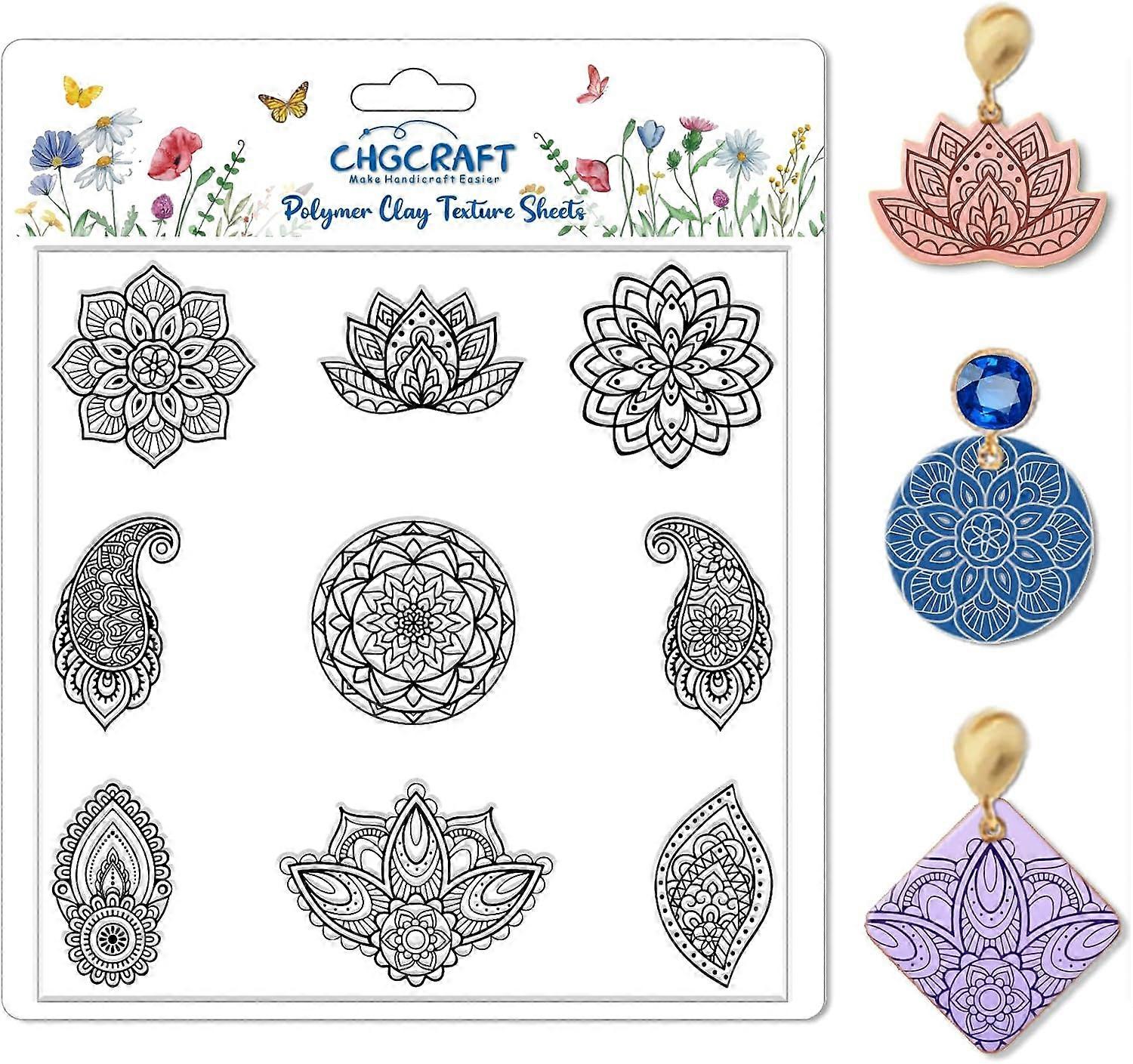 Mandala Polymer Clay Texture Sheets Single Mandala Floral Paisley Pattern Texture Stamp Clay Texture Mat Modeling Pattern Pad