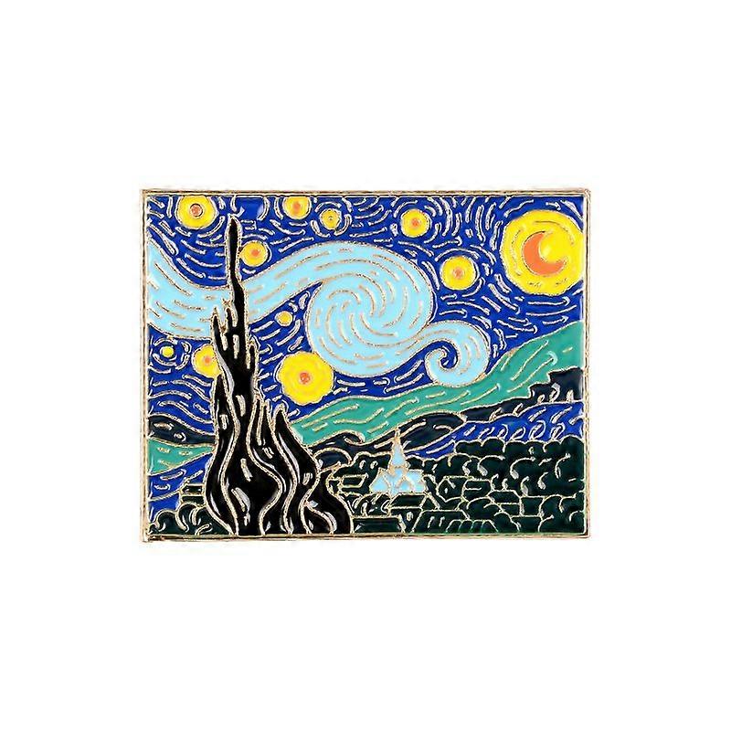 SZTXJ 2pcs Van Gogh Starry Night Painting Esmalte Lapel Pin, Multi, 1,75 polegadas
