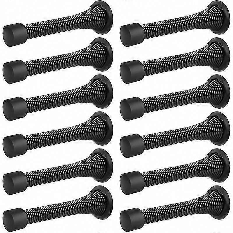 Flexible Spring Door Stops, 12 Pack Black