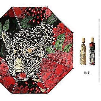 Luxus Leopard Titan Doppel Sonnenschutz Regenschirm Falten Retro Farbe Kleber Sommer Damen Sonnenschirm UV-Schutz Sonnenschirm