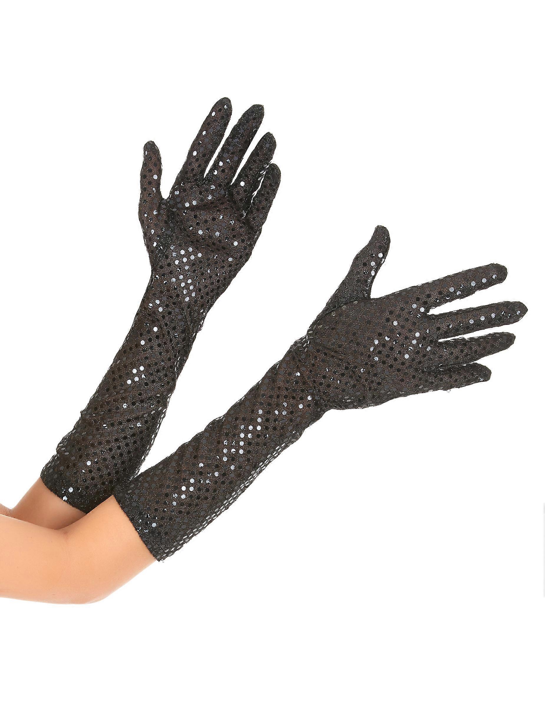 Adult's mid-length black sequin gloves