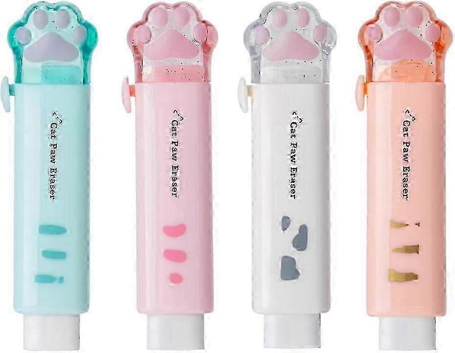 4-Piece Cat Paw Retractable Erasers