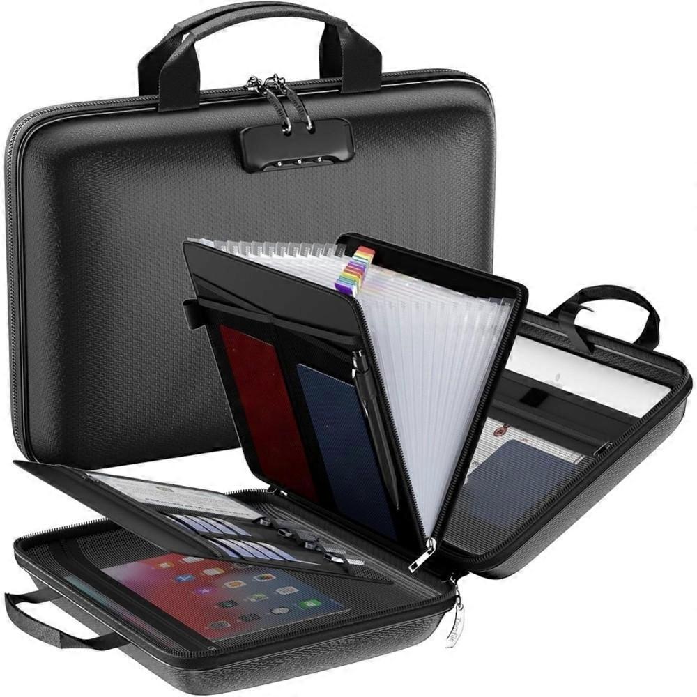 Fireproof File Organizer with Lock,Hard Case Fireproof Document Box 13 Transparent Pockets Accordion File Folder